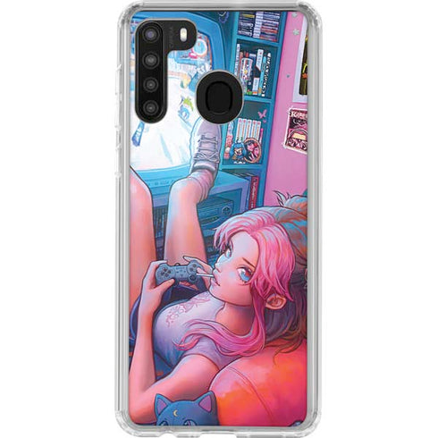Pink Hair Anime Gamer Girl by Ivy Dolamore Galaxy A21 Clear Case