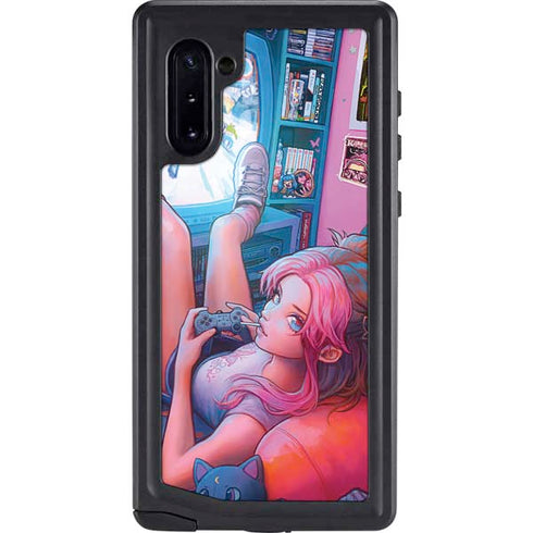 Pink Hair Anime Gamer Girl by Ivy Dolamore Galaxy Note 10 Waterproof Case