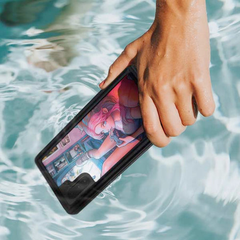 Pink Hair Anime Gamer Girl by Ivy Dolamore Galaxy Note 10 Waterproof Case