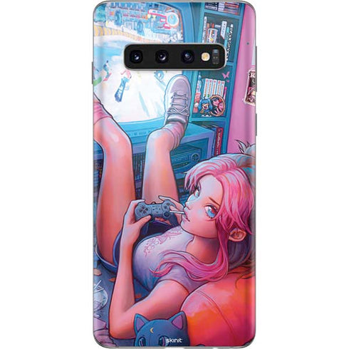 Pink Hair Anime Gamer Girl by Ivy Dolamore Galaxy S10 Skin