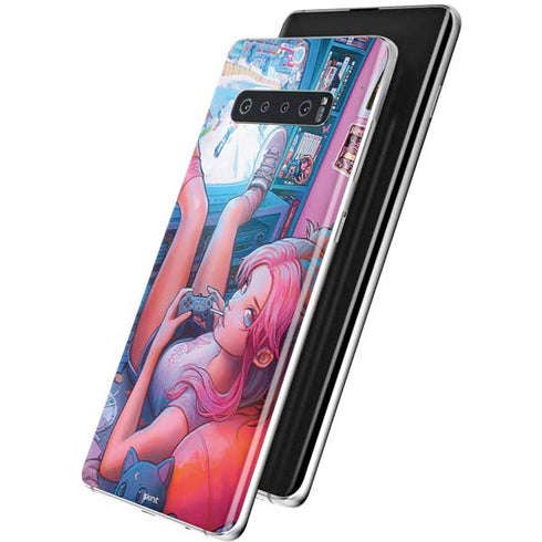 Pink Hair Anime Gamer Girl by Ivy Dolamore Galaxy S10 Skin