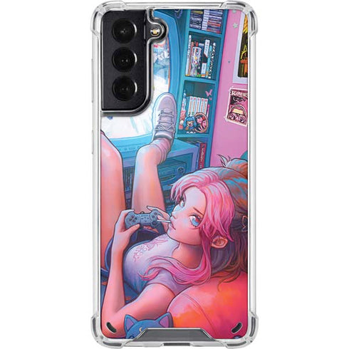 Pink Hair Anime Gamer Girl by Ivy Dolamore Galaxy S21 5G Clear Case