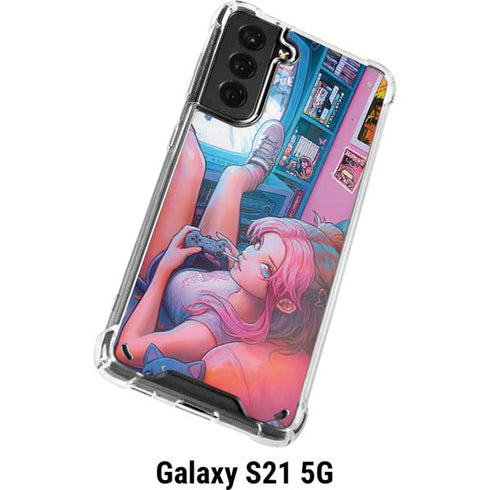 Pink Hair Anime Gamer Girl by Ivy Dolamore Galaxy S21 5G Clear Case