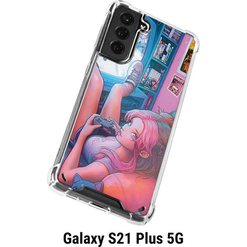Pink Hair Anime Gamer Girl by Ivy Dolamore Galaxy S21 Plus 5G Clear Case