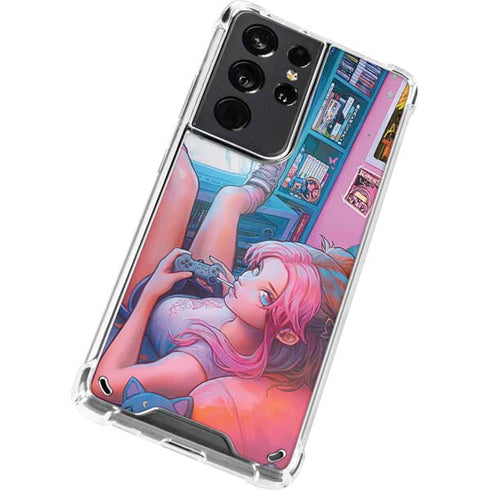 Pink Hair Anime Gamer Girl by Ivy Dolamore Galaxy S21 Ultra 5G Clear Case