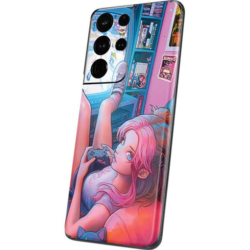 Pink Hair Anime Gamer Girl by Ivy Dolamore Galaxy S21 Ultra 5G Skin