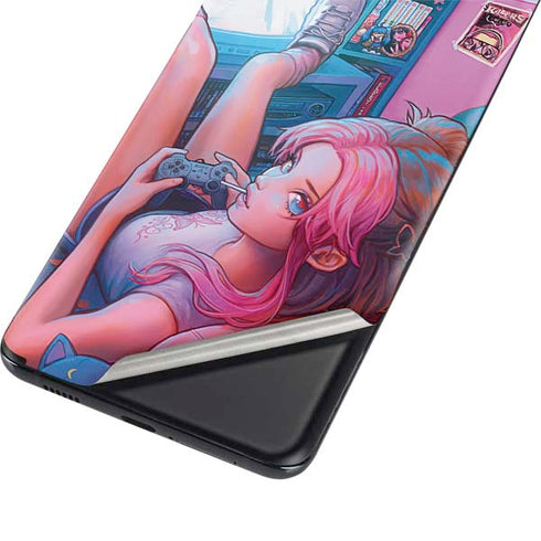 Pink Hair Anime Gamer Girl by Ivy Dolamore Galaxy S21 Ultra 5G Skin