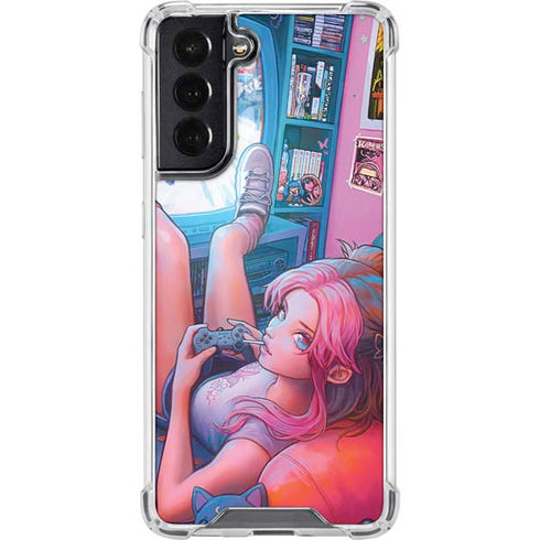 Pink Hair Anime Gamer Girl by Ivy Dolamore Galaxy S22 Clear Case