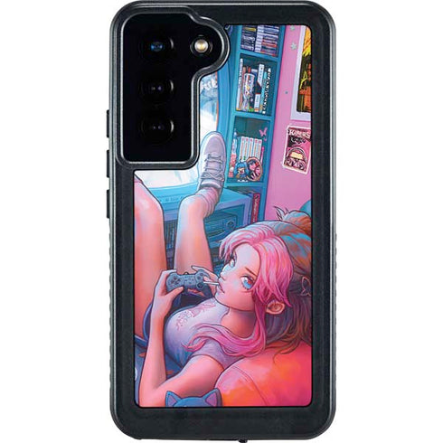 Pink Hair Anime Gamer Girl by Ivy Dolamore Galaxy S23 Waterproof Case