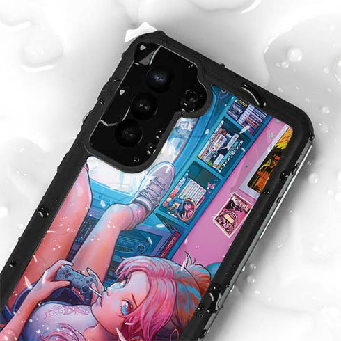 Pink Hair Anime Gamer Girl by Ivy Dolamore Galaxy S23 Waterproof Case