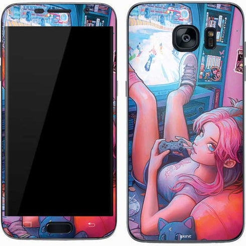 Pink Hair Anime Gamer Girl by Ivy Dolamore Galaxy S7 Skin