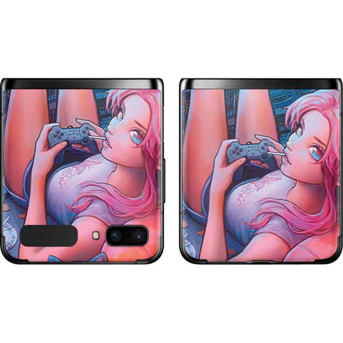 Pink Hair Anime Gamer Girl by Ivy Dolamore Galaxy Z Flip Skin