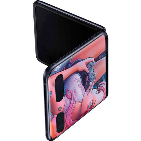 Pink Hair Anime Gamer Girl by Ivy Dolamore Galaxy Z Flip Skin