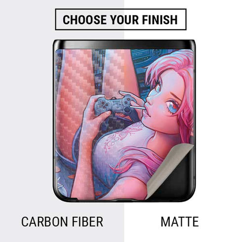 Pink Hair Anime Gamer Girl by Ivy Dolamore Galaxy Z Flip Skin