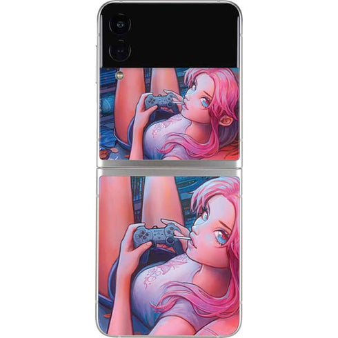Pink Hair Anime Gamer Girl by Ivy Dolamore Galaxy Z Flip4 5G Skin
