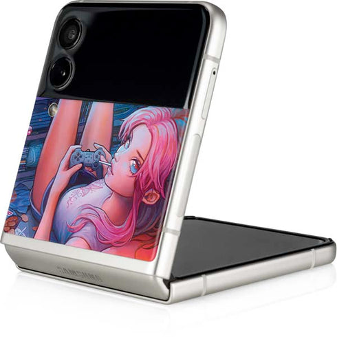 Pink Hair Anime Gamer Girl by Ivy Dolamore Galaxy Z Flip4 5G Skin