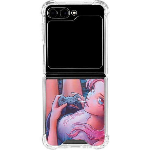 Pink Hair Anime Gamer Girl by Ivy Dolamore Galaxy Z Flip5 5G Clear Case
