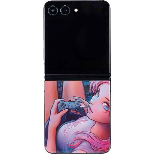 Pink Hair Anime Gamer Girl by Ivy Dolamore Galaxy Z Flip5 5G Skin