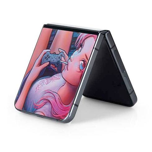 Pink Hair Anime Gamer Girl by Ivy Dolamore Galaxy Z Flip5 5G Skin