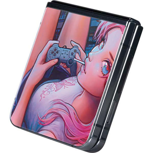 Pink Hair Anime Gamer Girl by Ivy Dolamore Galaxy Z Flip5 5G Skin