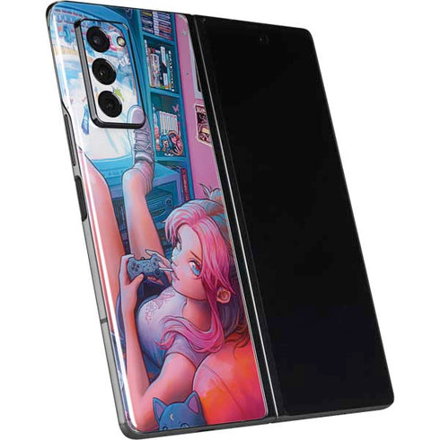 Pink Hair Anime Gamer Girl by Ivy Dolamore Galaxy Z Fold2 5G Skin