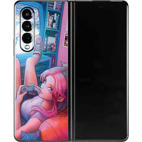 Pink Hair Anime Gamer Girl by Ivy Dolamore Galaxy Z Fold3 5G Skin