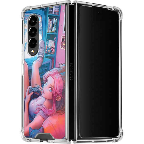 Pink Hair Anime Gamer Girl by Ivy Dolamore Galaxy Z Fold4 5G Clear Case