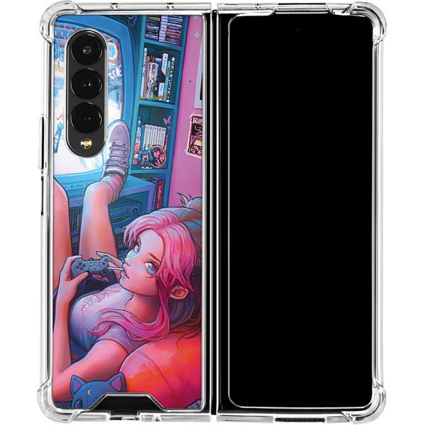 Pink Hair Anime Gamer Girl by Ivy Dolamore Galaxy Z Fold4 5G Clear Case