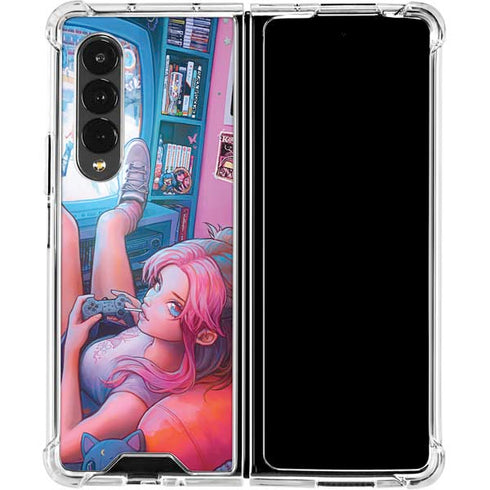 Pink Hair Anime Gamer Girl by Ivy Dolamore Galaxy Z Fold4 5G Clear Case