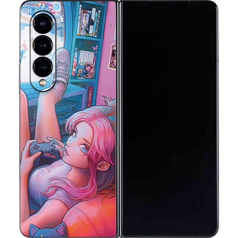 Pink Hair Anime Gamer Girl by Ivy Dolamore Galaxy Z Fold4 5G Skin