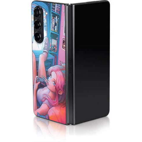 Pink Hair Anime Gamer Girl by Ivy Dolamore Galaxy Z Fold5 5G Skin