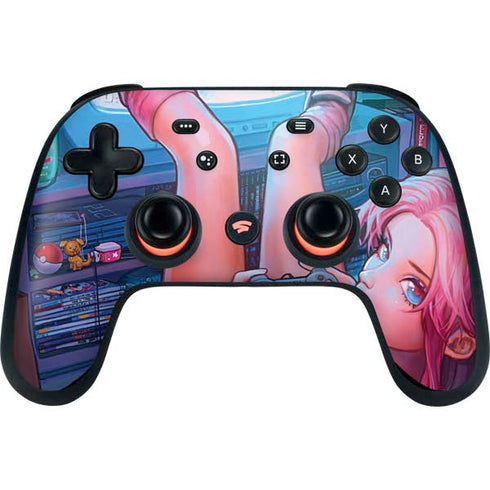Pink Hair Anime Gamer Girl by Ivy Dolamore Google Stadia Controller Skin