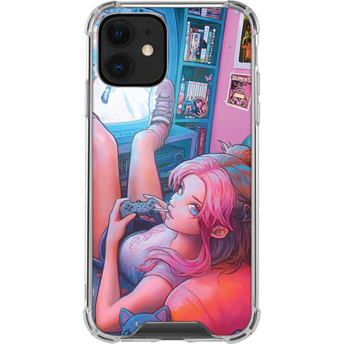Pink Hair Anime Gamer Girl by Ivy Dolamore iPhone 12 Clear Case