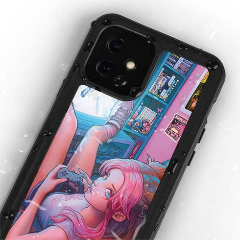 Pink Hair Anime Gamer Girl by Ivy Dolamore iPhone 12 Mini Waterproof Case