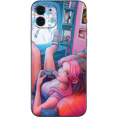 Pink Hair Anime Gamer Girl by Ivy Dolamore iPhone 12 Skin