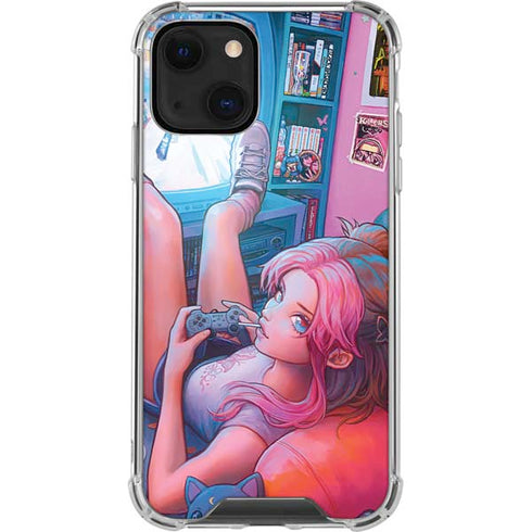 Pink Hair Anime Gamer Girl by Ivy Dolamore iPhone 13 Mini Clear Case