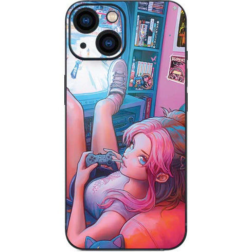 Pink Hair Anime Gamer Girl by Ivy Dolamore iPhone 13 Mini Skin
