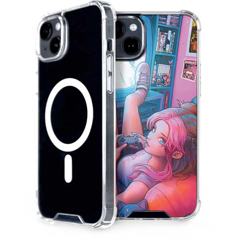 Pink Hair Anime Gamer Girl by Ivy Dolamore iPhone 15 Plus MagSafe Case