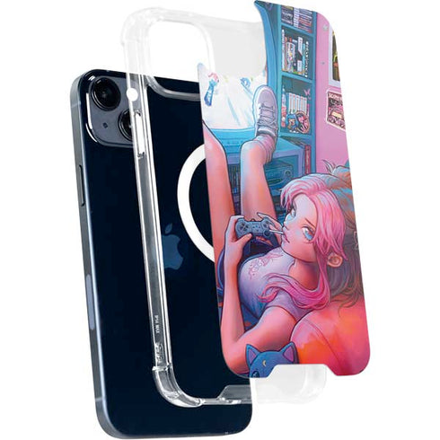Pink Hair Anime Gamer Girl by Ivy Dolamore iPhone 15 Plus MagSafe Case
