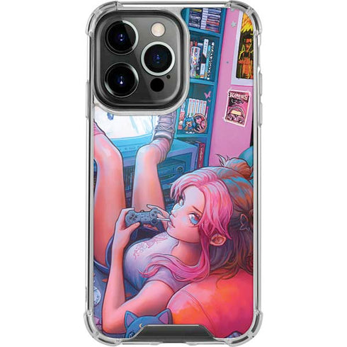 Pink Hair Anime Gamer Girl by Ivy Dolamore iPhone 14 Pro Clear Case