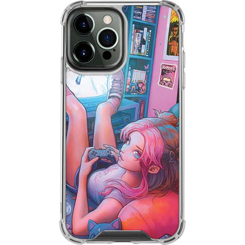 Pink Hair Anime Gamer Girl by Ivy Dolamore iPhone 14 Pro Max Clear Case