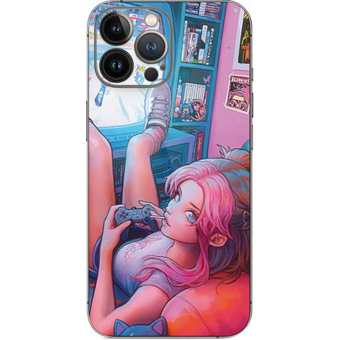 Pink Hair Anime Gamer Girl by Ivy Dolamore iPhone 14 Pro Max Skin