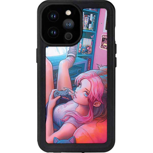 Pink Hair Anime Gamer Girl by Ivy Dolamore iPhone 14 Pro Max Waterproof Case