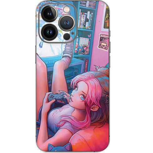 Pink Hair Anime Gamer Girl by Ivy Dolamore iPhone 14 Pro Skin