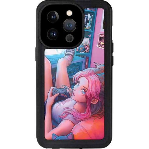 Pink Hair Anime Gamer Girl by Ivy Dolamore iPhone 14 Pro Waterproof Case