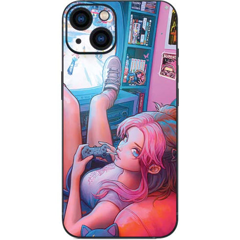 Pink Hair Anime Gamer Girl by Ivy Dolamore iPhone 14 Skin