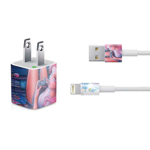 Pink Hair Anime Gamer Girl by Ivy Dolamore iPhone Charger (5W USB) Skin