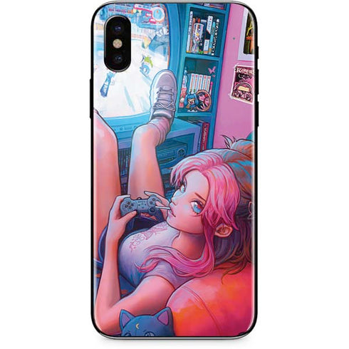 Pink Hair Anime Gamer Girl by Ivy Dolamore iPhone X Skin