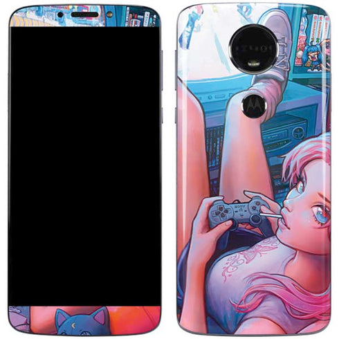 Pink Hair Anime Gamer Girl by Ivy Dolamore Moto E5 Plus Skin