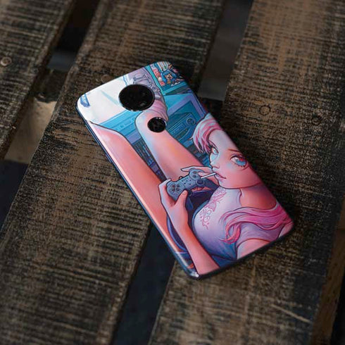 Pink Hair Anime Gamer Girl by Ivy Dolamore Moto E5 Plus Skin